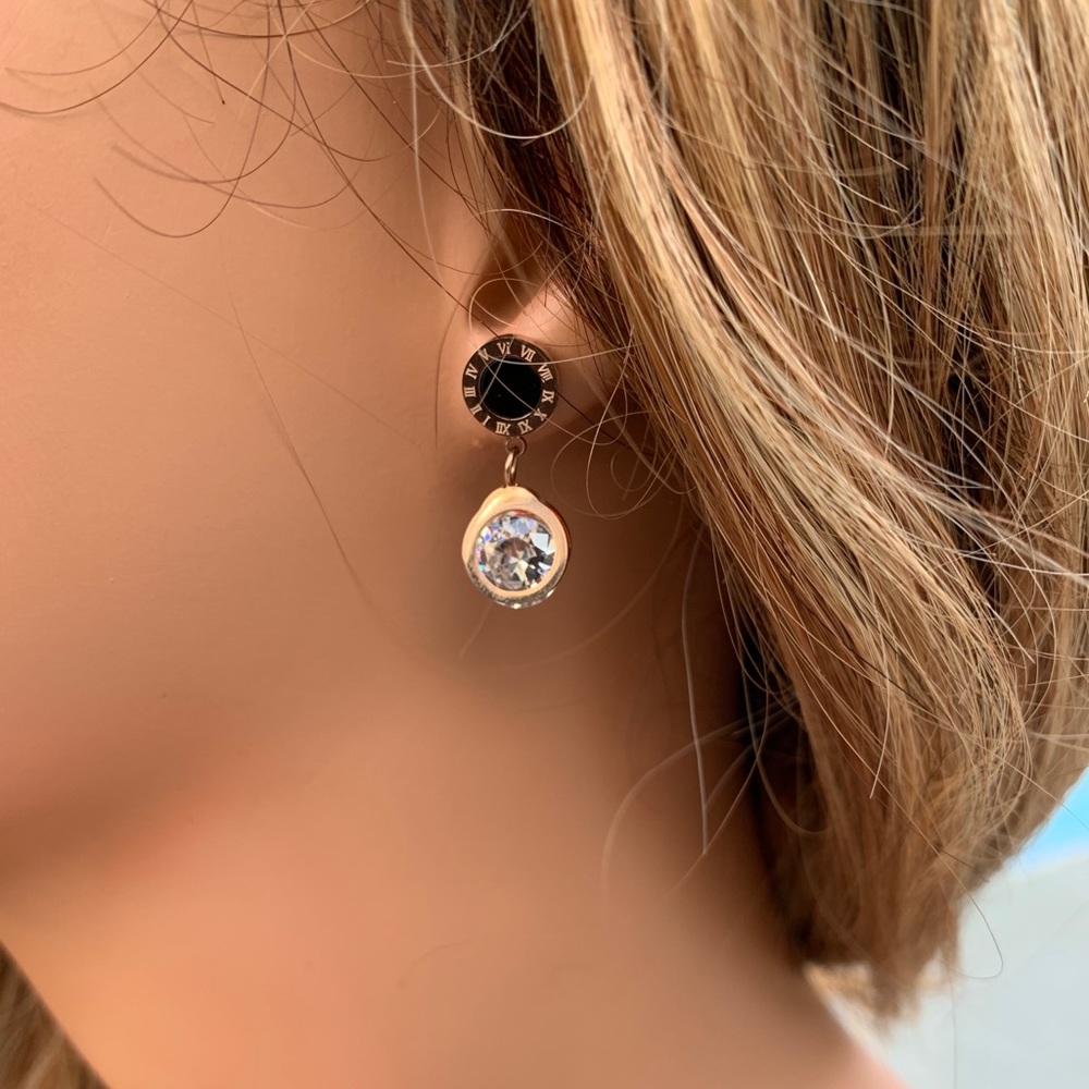 Luxury Designer Rose Gold Roman Numeral Earrings